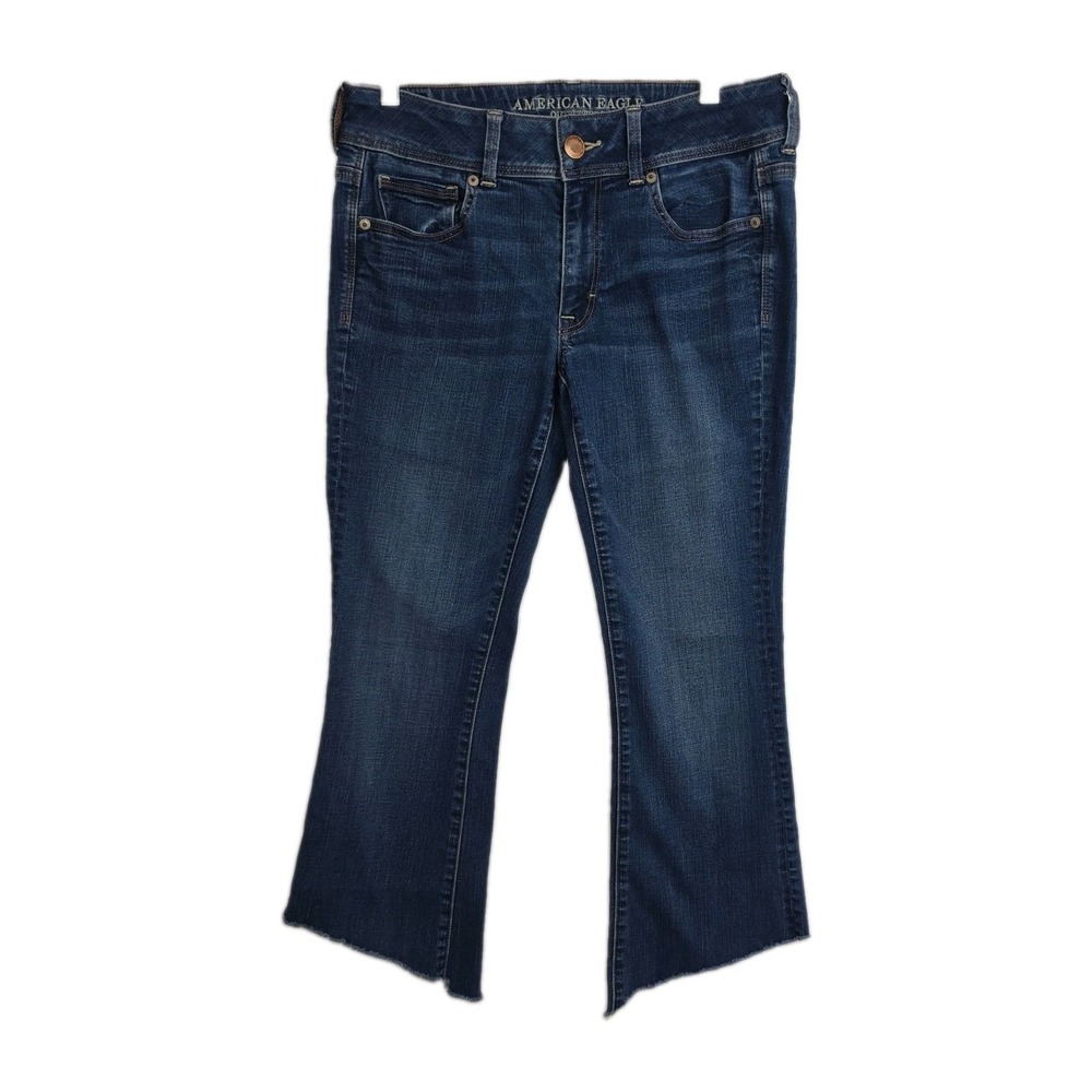 American Eagle women's cropped jeans, 8 Long, kick boot, raw hem, distressed